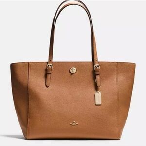 Coach Brown Leather Turn-lock Tote Handbag